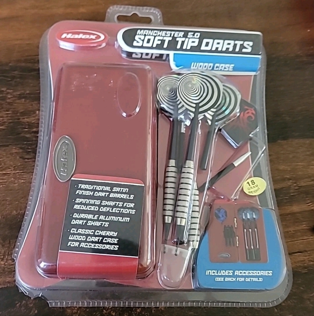 Halex Soft Tip Aluminum Darts Manchester 5.0 18 Grams Set of 3 w/Wood Case